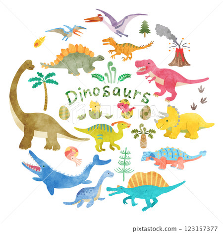 Dinosaur illustration set, hand-drawn watercolor style Dinosaur illustration set, hand-drawn watercolor style 123157377