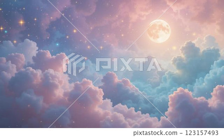 Dreamy Pastel Rainbow Sky with Golden Stars 123157493