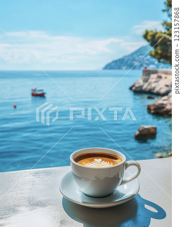 Cafe with a view of the sea AI image 123157868