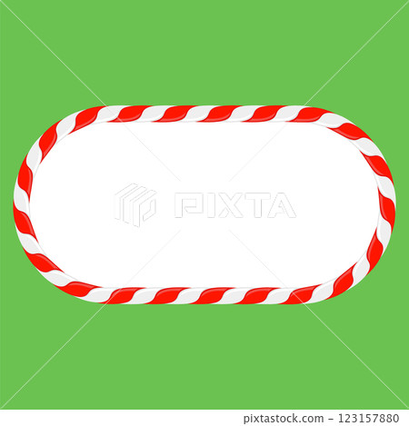 Vector Christmas candy cane frame with red and white stripes on green background. Xmas border Vector Christmas candy cane frame with red and white stripes on green background. Xmas border 123157880