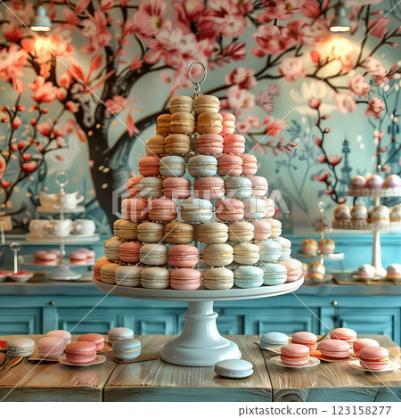 Colorful Macaron Tower 123158277