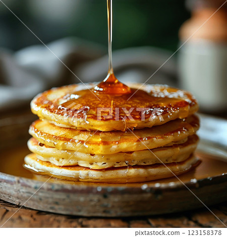 Pancake Stack with Drizzling Syrup 123158378