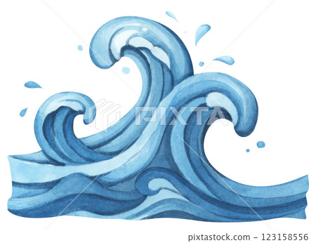 Set of Water wave watercolor flat summer minimal sea ocean abstract art 123158556