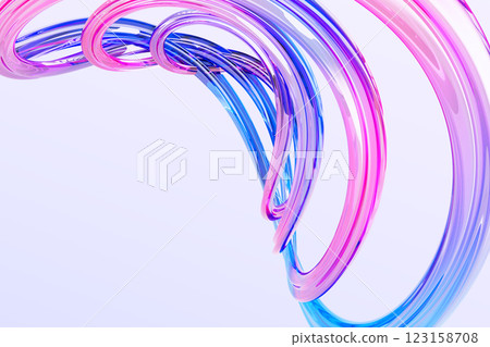 Abstract liquid glass curve lines 3d background. Holographic frame of circle wave rings with rainbow gradient, dispersion light and neon shine render. Dynamic tech banner, wallpaper. 3D illustration 123158708