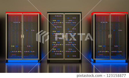 Server. Server room data center. Backup, mining, hosting, mainframe, farm and computer rack with storage information. 3d render 123158877