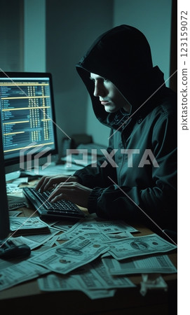 一名男子利用電腦實施詐騙 123159072