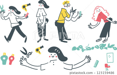 Stock illustration material of a lively woman working at a hair salon 123159486
