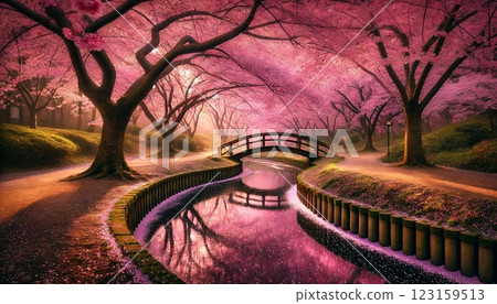 夜晚的公園,櫻花盛開 夜晚的公園,櫻花盛開 123159513