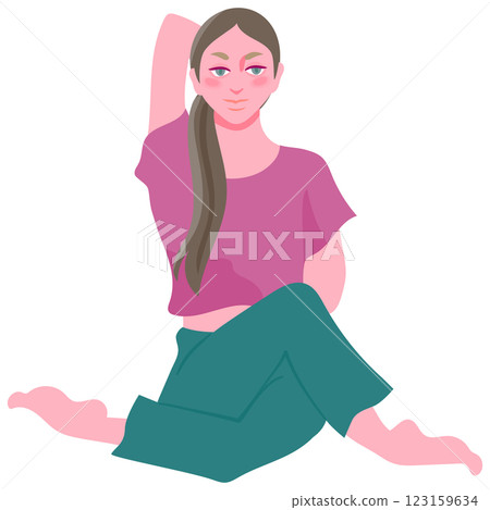 Woman doing yoga cow face pose 123159634