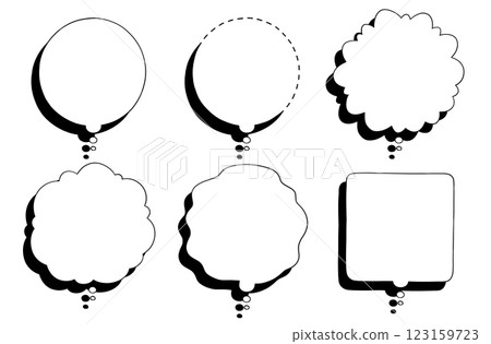 Hand-drawn manga-style speech bubble (monologue): perfect circle, downward facing, with shadow, white fill Hand-drawn manga-style speech bubble (monologue): perfect circle, downward facing, with shadow, white fill 123159723