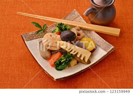水煮菜、竹筍、油菜花、蓮藕、香菇、胡蘿蔔、牛蒡、蘿蔔、蒟蒻、豆腐、燉菜。 水煮菜、竹筍、油菜花、蓮藕、香菇、胡蘿蔔、牛蒡、蘿蔔、蒟蒻、豆腐、燉菜。 123159949