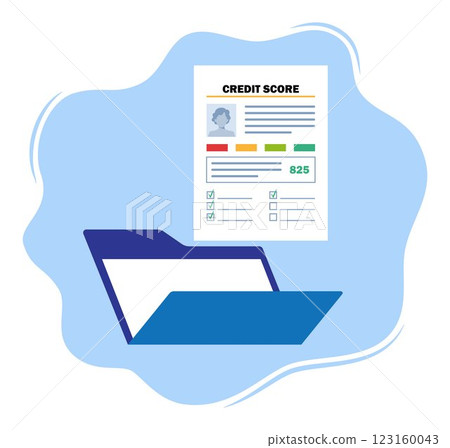 Credit score report in opened folder. Finance history. Business report concept. Credit rating. Vector illustration. 123160043