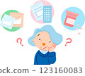 A senior woman who can no longer tell if she has taken her medicine 123160083