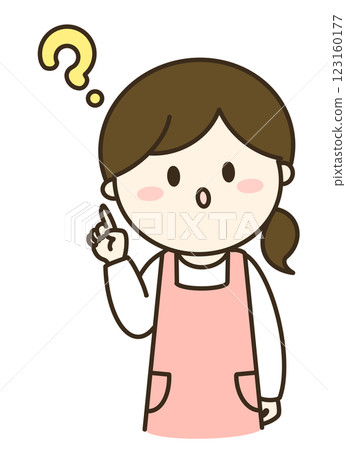A simple illustration of a woman wearing an apron with a question mark A simple illustration of a woman wearing an apron with a question mark 123160177