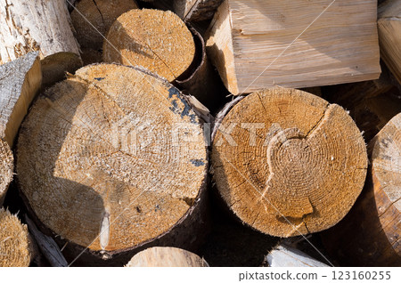 Chopped wood ready for heating. Detailed view. 123160255