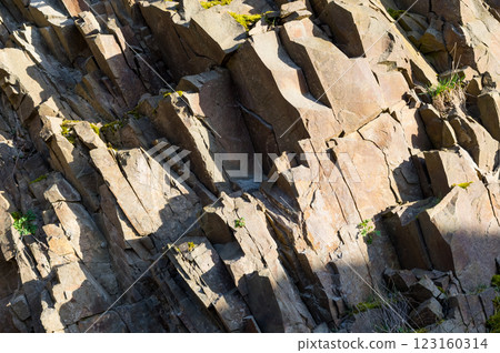 Detailed view of the rock. After mining, this stone is used as a building material. Detailed view of the rock. After mining, this stone is used as a building material. 123160314