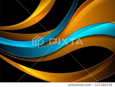 Bright blue and orange abstract glossy waves corporate background Bright blue and orange abstract glossy waves corporate background 123160336