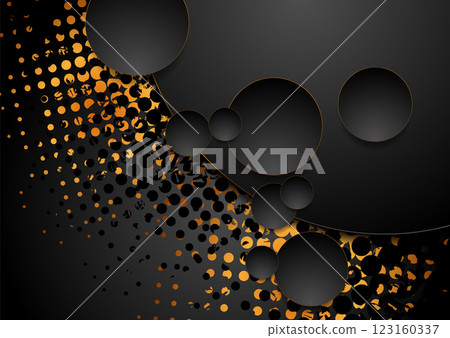 Black and golden circles on retro halftone texture background Black and golden circles on retro halftone texture background 123160337