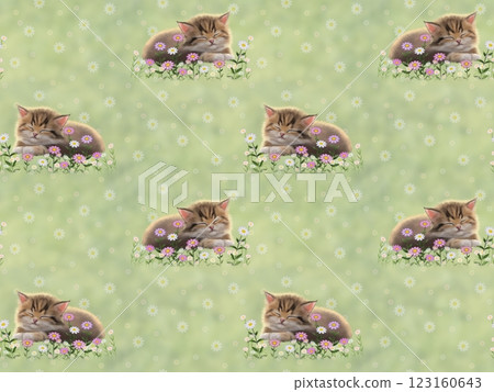 Sleeping cat seamless pattern (floral) J-4' Sleeping cat seamless pattern (floral) J-4' 123160643
