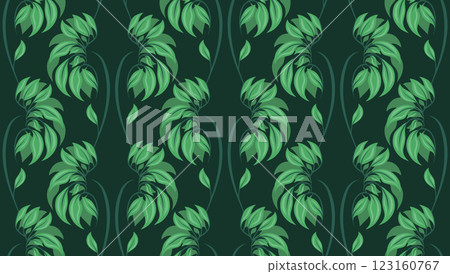 Vector seamless pattern with human kidneys on dark background. Texture with anatomical organs made of foliage. Healthy and eco-friendly lifestyle. 123160767
