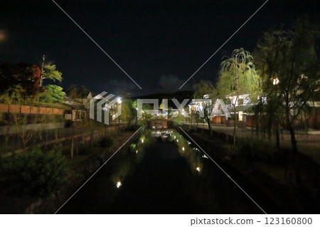 Spectacular view of Kurashiki Bikan Historical Quarter illuminated at night Spectacular view of Kurashiki Bikan Historical Quarter illuminated at night 123160800