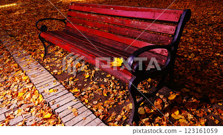 Bench smile in the autumn park Kiev Ukraine 123161059