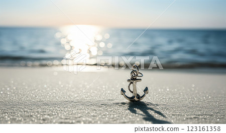 Silver Anchor Charm in Sunlit Beach Scene 123161358