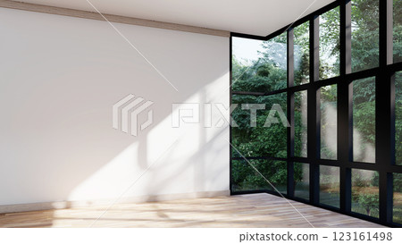 empty interior room shadow wall space background mock up architecture sunlight. empty home modern window light floor design apartment white house indoor. blank minimal concept backdrop bright clean. 123161498