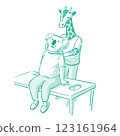 Illustration of a giraffe chiropractor and his koala patient that can be used for web, advertising, flyers, and illustrations 123161964