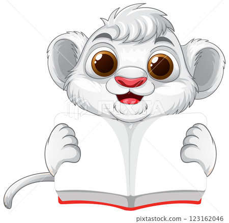 Cute Lion Cub Reading a Book Cute Lion Cub Reading a Book 123162046