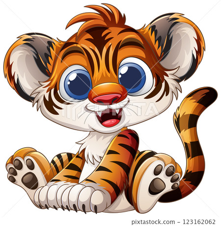Adorable Baby Tiger Cartoon Illustration 123162062