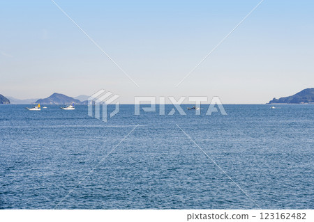View of Kamishima and Irago from a sightseeing boat on Toba Bay 123162482