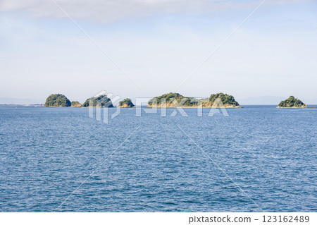 Tobishima Island as seen from a sightseeing boat around Toba Bay 123162489