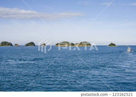 Tobishima Island as seen from a sightseeing boat around Toba Bay 123162521