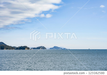View of Ise Bay and Kamishima from a sightseeing boat around Toba Bay 123162580