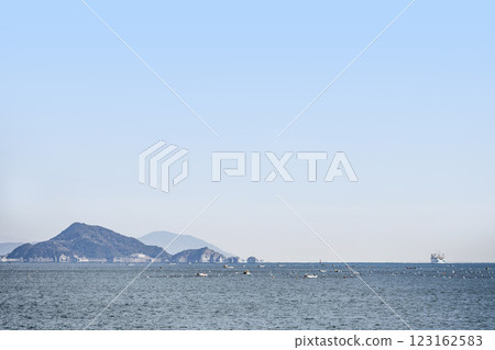 View towards Kamishima from a sightseeing boat on Toba Bay 123162583