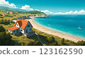 [Anime background] Coastal house and beautiful beach 123162590