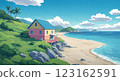 [Anime background] Coastal house and beautiful beach 123162591