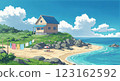[Anime background] Coastal house and beautiful beach 123162592