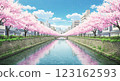 [Anime background] Cherry blossom trees reflected on the water 123162593