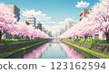 [Anime background] Cherry blossom trees reflected on the water 123162594