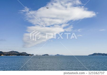 View of Toshi Town and Kamishima from a sightseeing boat on Toba Bay 123162737