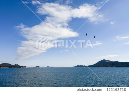 View of Toshi Town and Kamishima from a sightseeing boat on Toba Bay 123162738