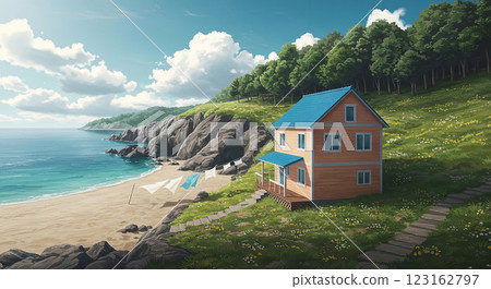 [Anime Background] Seaside house 123162797