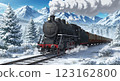 [Animation background] A steam locomotive running through a snowy field 123162800
