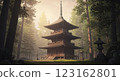 [Anime Background] Temple standing in the ancient forest 123162801
