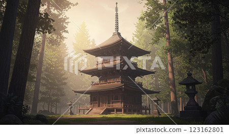 【動漫背景】佇立在古老森林中的寺廟 123162801