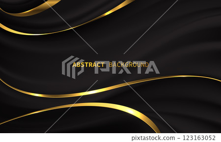 Abstract gold line ribbon curve overlap on black fabric wave design modern luxury elegant background vector Abstract gold line ribbon curve overlap on black fabric wave design modern luxury elegant background vector 123163052