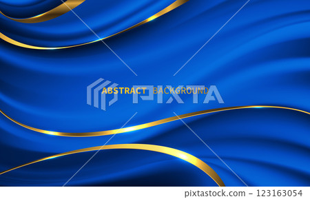 Abstract gold line ribbon curve overlap on blue fabric wave design modern luxury elegant background vector Abstract gold line ribbon curve overlap on blue fabric wave design modern luxury elegant background vector 123163054