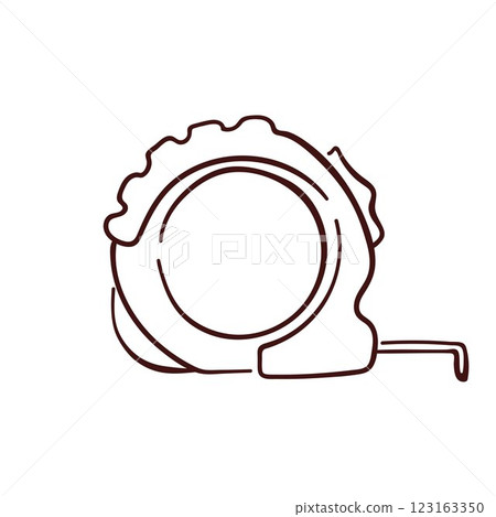 Tape Measure logo for Construction business in line art style. Tool hand drawn design for hardware store isolated on a white background. 123163350